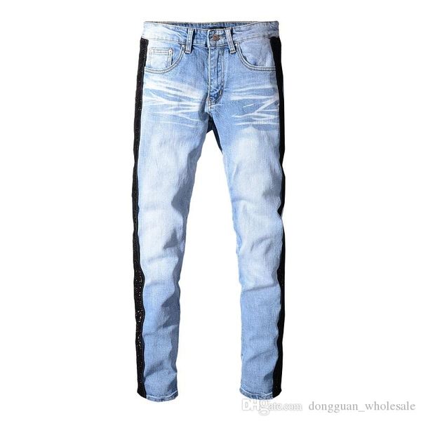 new italy style men's stretch pants shinning black sides washed blue skinny denim jeans slim trousers size 28-40
new italy style men's stretch pants shinning black sides washed blue skinny denim jeans slim trousers size 28-40