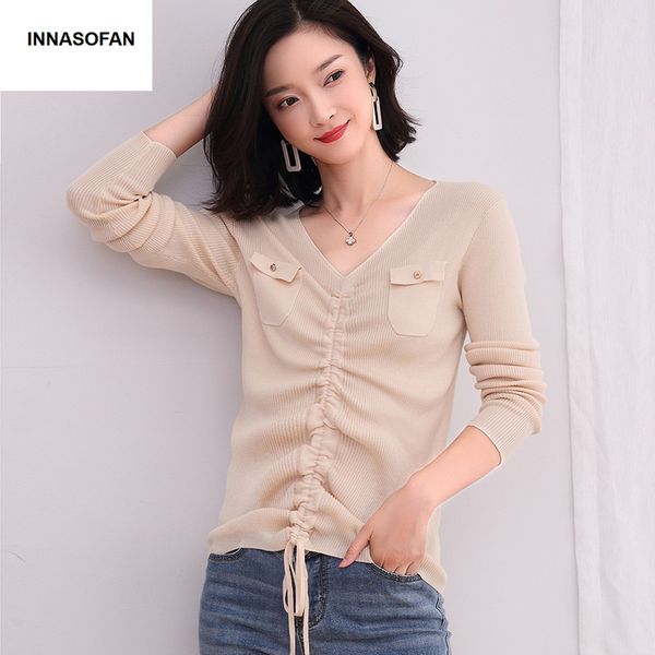 innasofan sweater women autumn winter knitted long-sleeved sweater euro-american fashion chic v-collar solid color, White;black
innasofan sweater women autumn winter knitted long-sleeved sweater euro-american fashion chic v-collar solid color, White;black