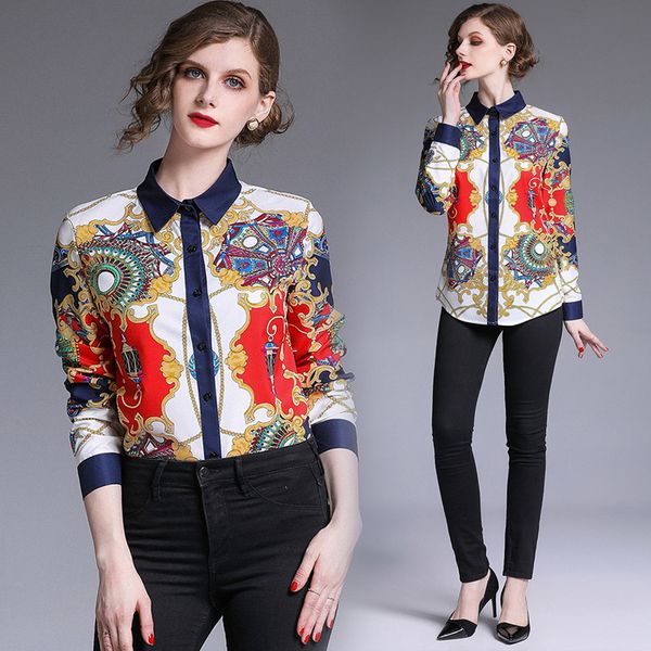 2019 runway print floral elegant blouses women retro long sleeve button front lapel neck ladies casual shirt plus size office designer, White
2019 runway print floral elegant blouses women retro long sleeve button front lapel neck ladies casual shirt plus size office designer, White