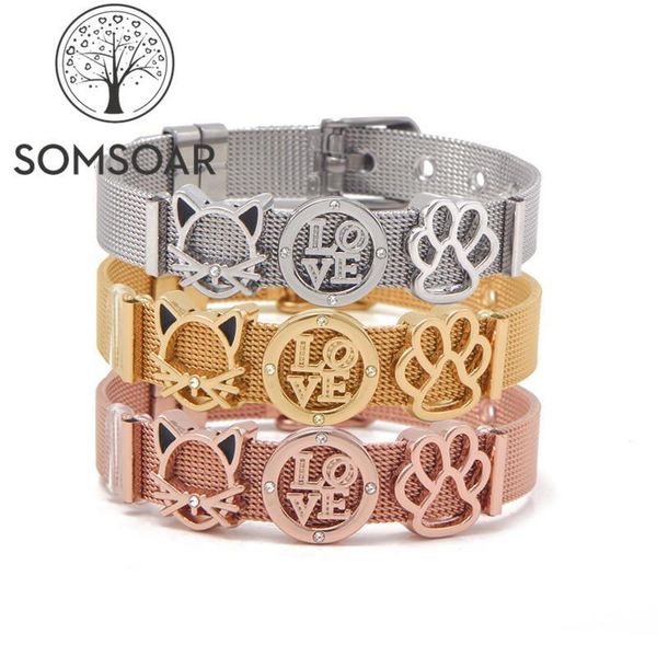 somsoar jewelry mesh bracelet bangle set with cat & love & feet slide charms as gift for women, Golden;silver
somsoar jewelry mesh bracelet bangle set with cat & love & feet slide charms as gift for women, Golden;silver