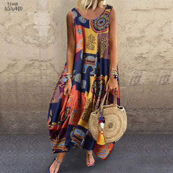 dress women sleeveless ethnic print loose mid calf o neck casual yellow current elegant graceful long dress summer, Black;gray
dress women sleeveless ethnic print loose mid calf o neck casual yellow current elegant graceful long dress summer, Black;gray