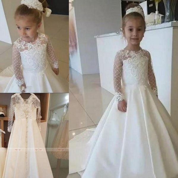 cute 2020 satin lace applique flower girl dress for wedding party long sleeves little kids girls first communion gowns christmas pageant, White;blue
cute 2020 satin lace applique flower girl dress for wedding party long sleeves little kids girls first communion gowns christmas pageant, White;blue