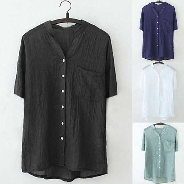 women's blouses & shirts women stand collar solid short sleeve shirt casual blouse button down, White
women's blouses & shirts women stand collar solid short sleeve shirt casual blouse button down, White