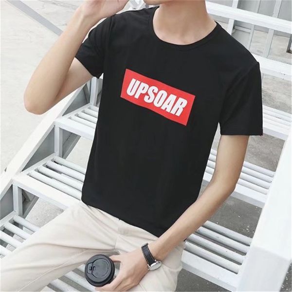 japanese-style men harajuku hong kong style couple clothes lettered short sleeve white t-shirt slim fit cool simple t-shirt, White;black