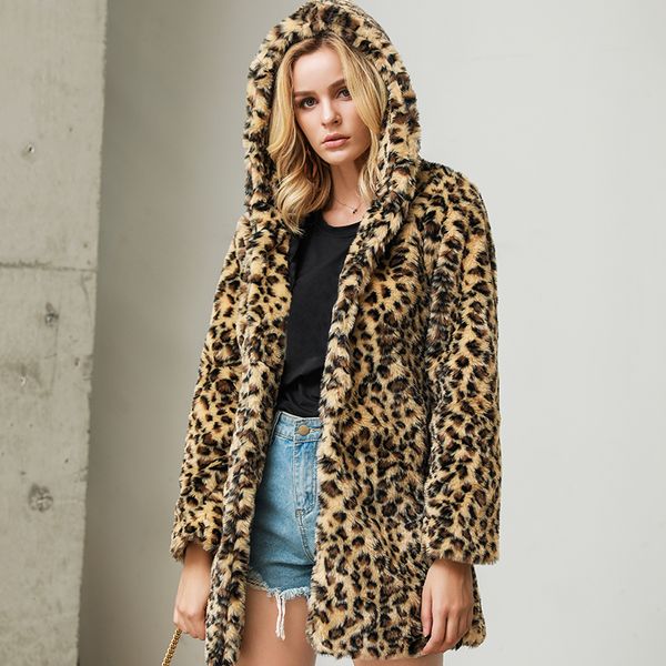 leopard printed hooded coat fashion women autumn winter long thick warm faux fur outwear loose coats streetwear with pockets, Black
leopard printed hooded coat fashion women autumn winter long thick warm faux fur outwear loose coats streetwear with pockets, Black