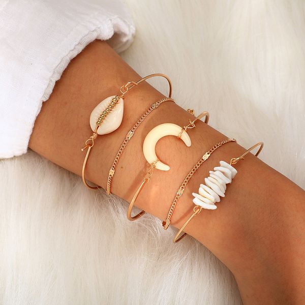5 pieces / set of bracelets shell gravel beaded moon bracelet ladies alloy bracelet jewelry, Golden;silver
5 pieces / set of bracelets shell gravel beaded moon bracelet ladies alloy bracelet jewelry, Golden;silver
