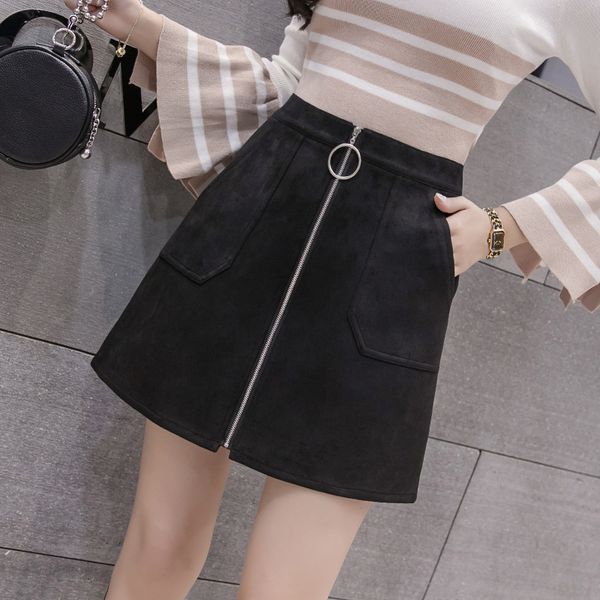 black elegant office lady solid color front zipper mid high waist skirts spring winter women suede leater package hip skirt 
black elegant office lady solid color front zipper mid high waist skirts spring winter women suede leater package hip skirt