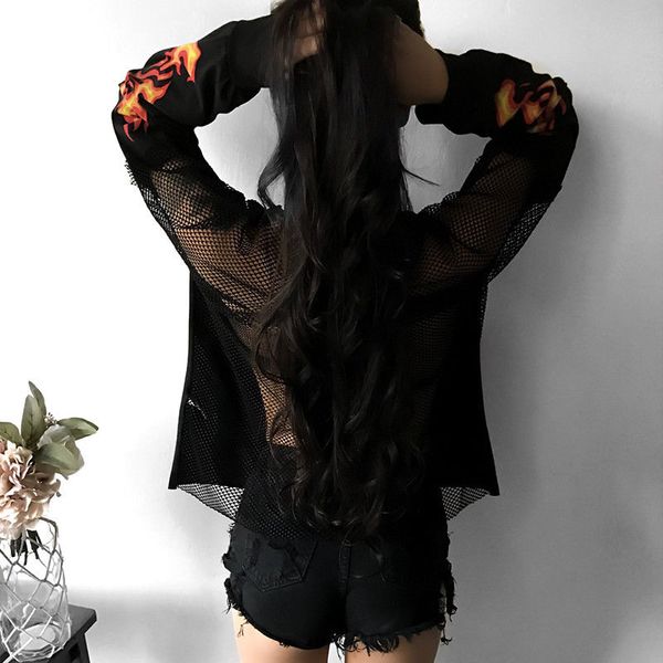 2018 new fashion women long sleeve o neck mesh fish net patchwork t-shirt casual loose pullover female loose t-shirts, White
2018 new fashion women long sleeve o neck mesh fish net patchwork t-shirt casual loose pullover female loose t-shirts, White