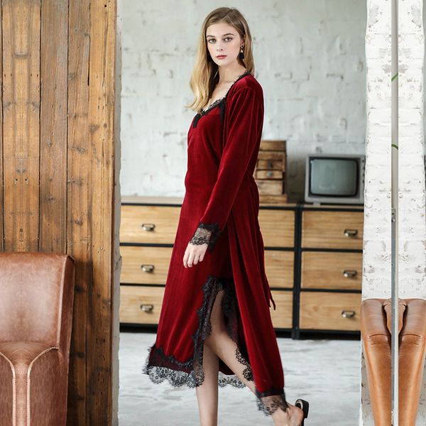 yao ting gold velvet single robe autumn & winter women's long lace edge slit single women's robes sr393, Black;red
yao ting gold velvet single robe autumn & winter women's long lace edge slit single women's robes sr393, Black;red