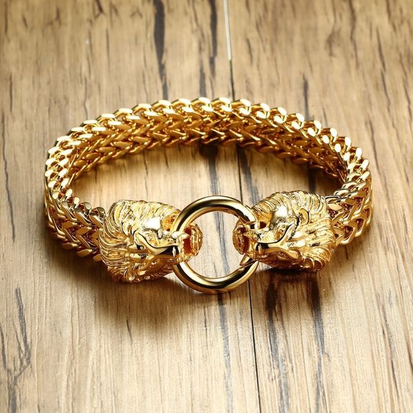 antique double lion head herringbone chain bracelet for men stainless steel gold tone hip hop punk men jewelry 22.5cm, Golden;silver
antique double lion head herringbone chain bracelet for men stainless steel gold tone hip hop punk men jewelry 22.5cm, Golden;silver
