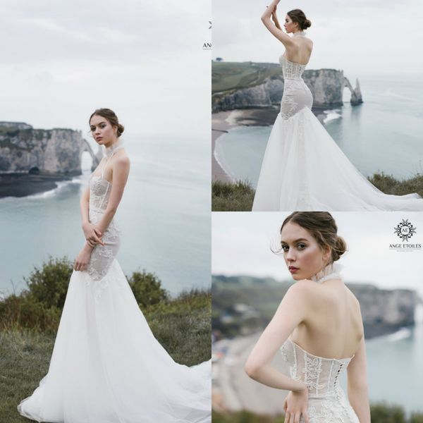 2020 elegant mermaid wedding dresses lace appliqued high neck tulle beach wedding dress sweep train boho vestido de novia bridal gowns, White
2020 elegant mermaid wedding dresses lace appliqued high neck tulle beach wedding dress sweep train boho vestido de novia bridal gowns, White