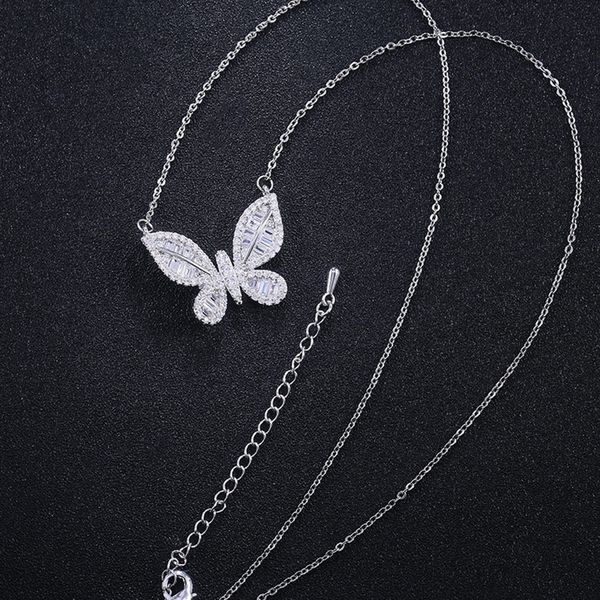 crystal butterfly pendant long chain necklace jewelry for women girls birthday gift 20inch, Silver 
crystal butterfly pendant long chain necklace jewelry for women girls birthday gift 20inch, Silver