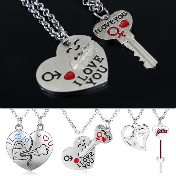 fashion couples heart chain necklace engraves letter lock key pendant necklace classic metal alloy jewelry gifts, Silver
fashion couples heart chain necklace engraves letter lock key pendant necklace classic metal alloy jewelry gifts, Silver