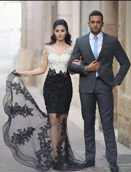 modest white and black lace mermaid evening dresses beads crystals sheer neck illusion long sleeves applique formal prom dress party gowns, Black;red
modest white and black lace mermaid evening dresses beads crystals sheer neck illusion long sleeves applique formal prom dress party gowns, Black;red