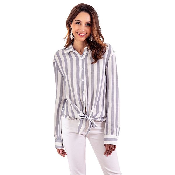 women's blouses & shirts european and american stripe turn-down collar shirt leisure button long sleeve fashion bow top, White
women's blouses & shirts european and american stripe turn-down collar shirt leisure button long sleeve fashion bow top, White