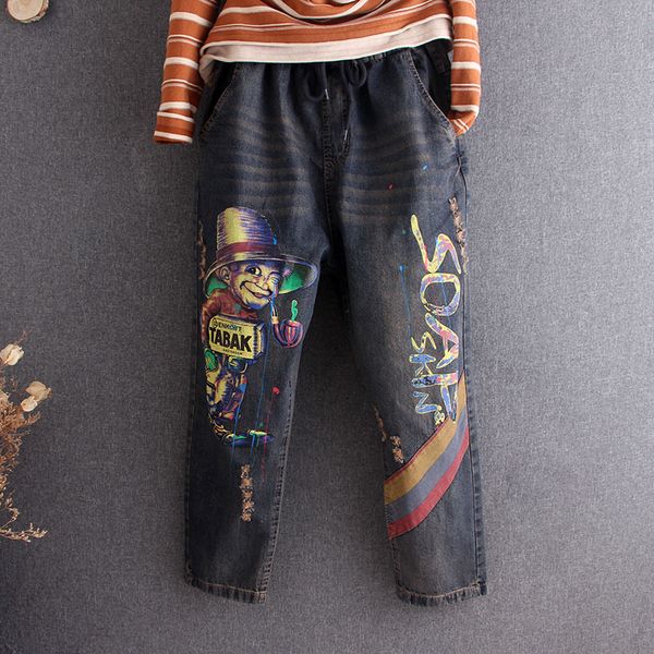vintage clown letter print women's jeans loose trousers plus size embroidery casual fashion denim harem pants coon streetwear, Blue
vintage clown letter print women's jeans loose trousers plus size embroidery casual fashion denim harem pants coon streetwear, Blue