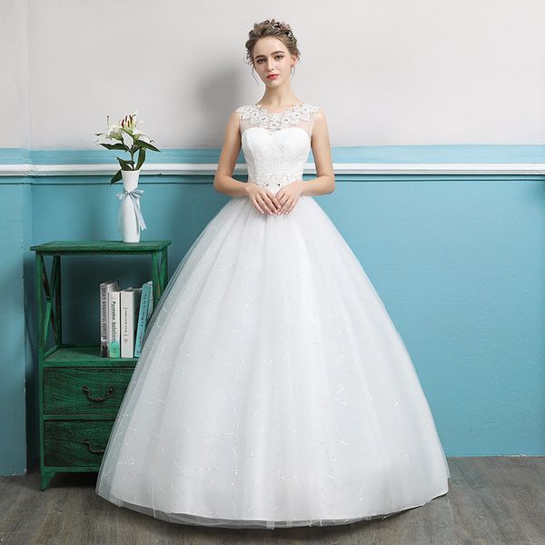 vintage lace tulle ball gown wedding dress with appliques 2019 sheer neck bridal gown floor length wedding gowns, White
vintage lace tulle ball gown wedding dress with appliques 2019 sheer neck bridal gown floor length wedding gowns, White