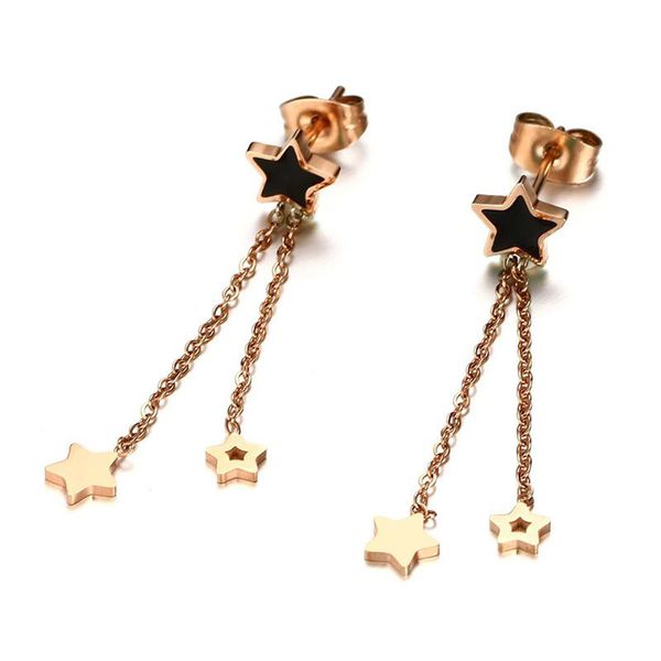 women's stainless steel black enamel star dangle earrings rose gold color long tassel earrings fashion party jewelry wholesale, Silver
women's stainless steel black enamel star dangle earrings rose gold color long tassel earrings fashion party jewelry wholesale, Silver