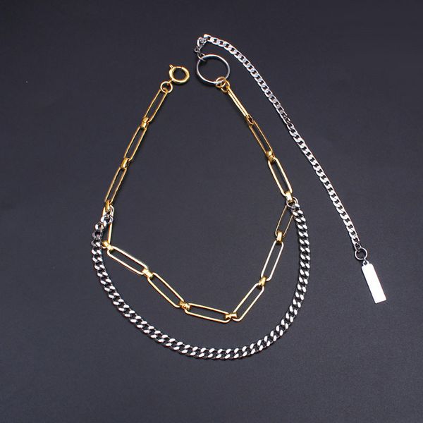fashion double color splice double layer necklace women and men ins popular copper material silver color necklace 
fashion double color splice double layer necklace women and men ins popular copper material silver color necklace