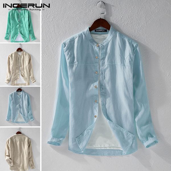 men's casual shirts incerun man long sleeve solid color cotton shirt men stand collar breathable blouse chic style loose camisa, White;black
men's casual shirts incerun man long sleeve solid color cotton shirt men stand collar breathable blouse chic style loose camisa, White;black