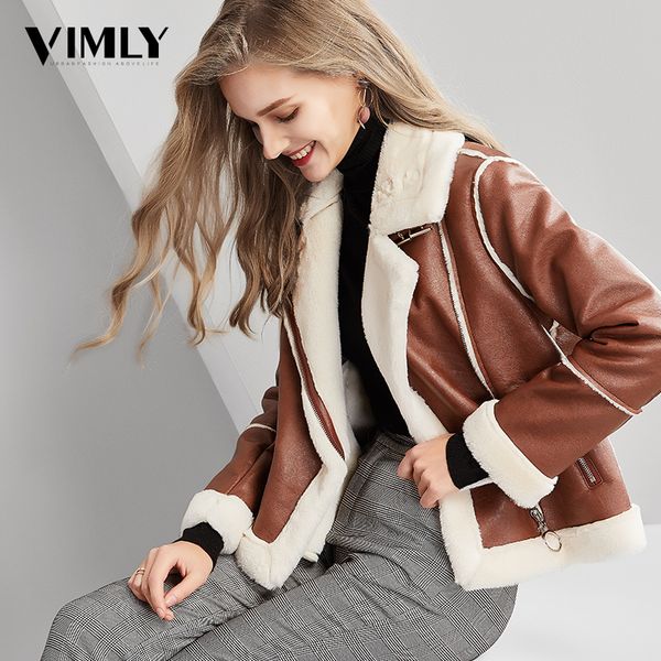 vimly women winter thick motorcycle leather jackets female casual cony hair pu outwear warm stylish high street jacket coat, Black;brown
vimly women winter thick motorcycle leather jackets female casual cony hair pu outwear warm stylish high street jacket coat, Black;brown