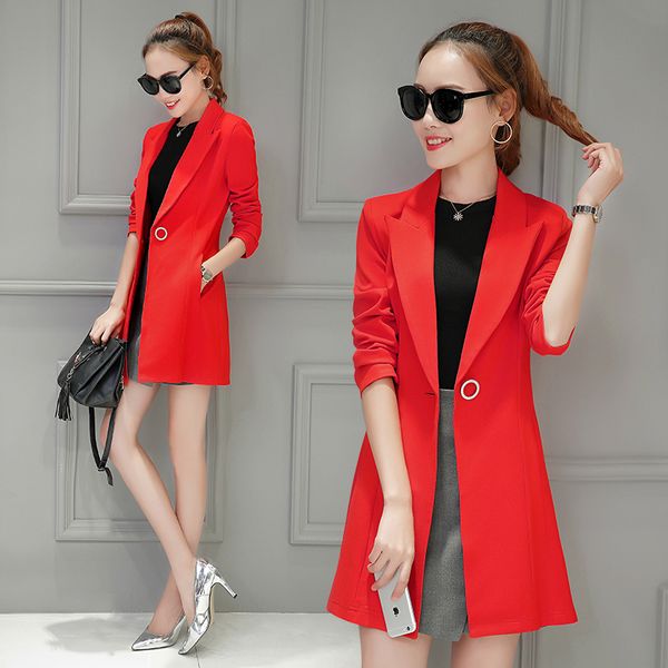 new blazer autumn slim casual suits long single button red women blazers and jackets lx515, White;black
new blazer autumn slim casual suits long single button red women blazers and jackets lx515, White;black