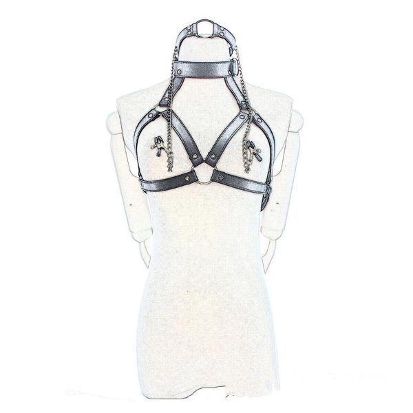 women leather choker harness with ring open mouth gag nipple clamps for nightclub cage bra laser crop bondage collar, Black;white
women leather choker harness with ring open mouth gag nipple clamps for nightclub cage bra laser crop bondage collar, Black;white