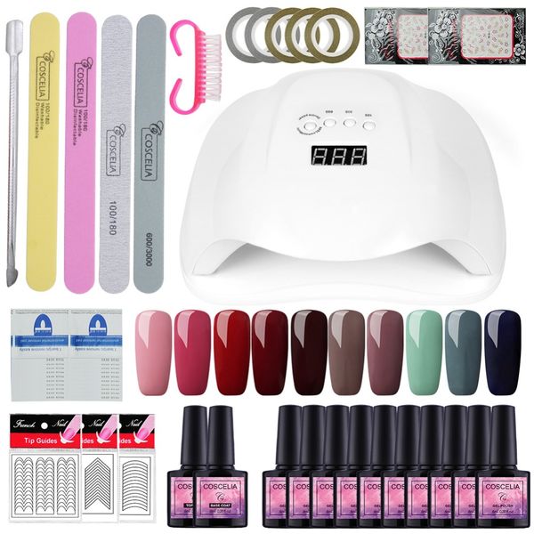coscelia set 54w uv lamp for nail gel manicure set for nail 10pc gel polish base salon art extension kit
coscelia set 54w uv lamp for nail gel manicure set for nail 10pc gel polish base salon art extension kit