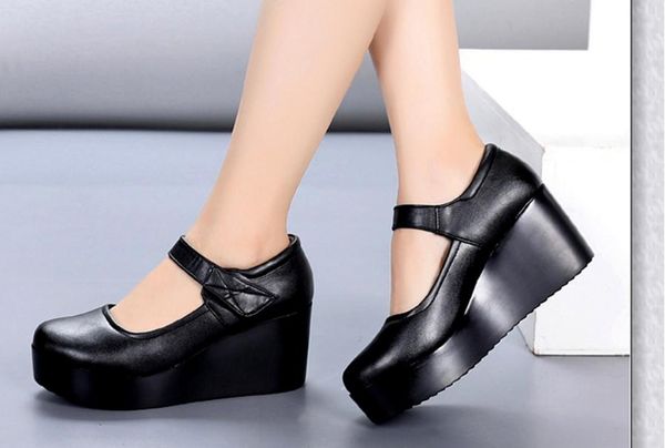 women's shoes in spring and autumn slope heel round head thick bottom waterproof table @2118, Black
women's shoes in spring and autumn slope heel round head thick bottom waterproof table @2118, Black
