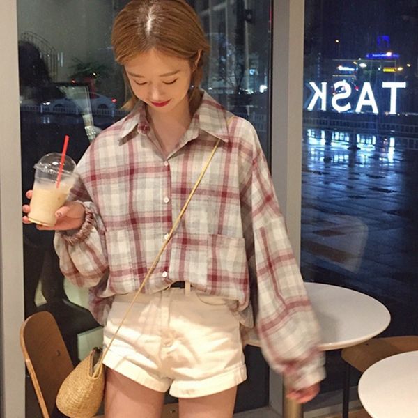 korean style women casual loose blouse women shirt coat blouses shirts fashion lantern long sleeve plaid pockets 1x, White
korean style women casual loose blouse women shirt coat blouses shirts fashion lantern long sleeve plaid pockets 1x, White