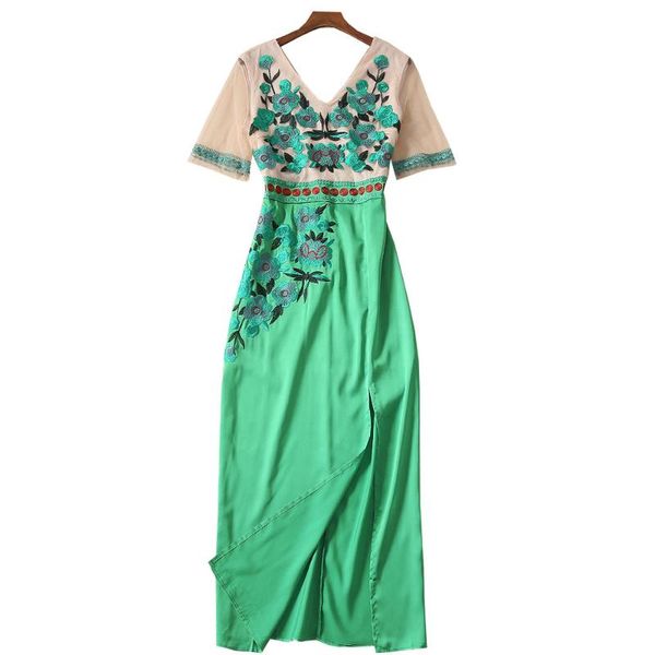 red roosarosee designer women summer 2020 floral embroidery short sleeve split green dress party dresses female vestidos, Black;gray
red roosarosee designer women summer 2020 floral embroidery short sleeve split green dress party dresses female vestidos, Black;gray