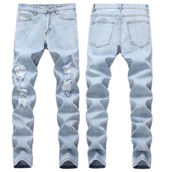 hole jean men solid color casual denim pants straight slim stretch ripped fashion cowboy washed jeans male, Blue
hole jean men solid color casual denim pants straight slim stretch ripped fashion cowboy washed jeans male, Blue