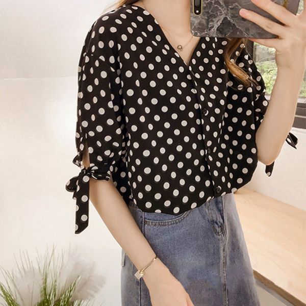 polka dot women chiffon blouse women shirt casual bowknot v neck blusas femininas, White
polka dot women chiffon blouse women shirt casual bowknot v neck blusas femininas, White
