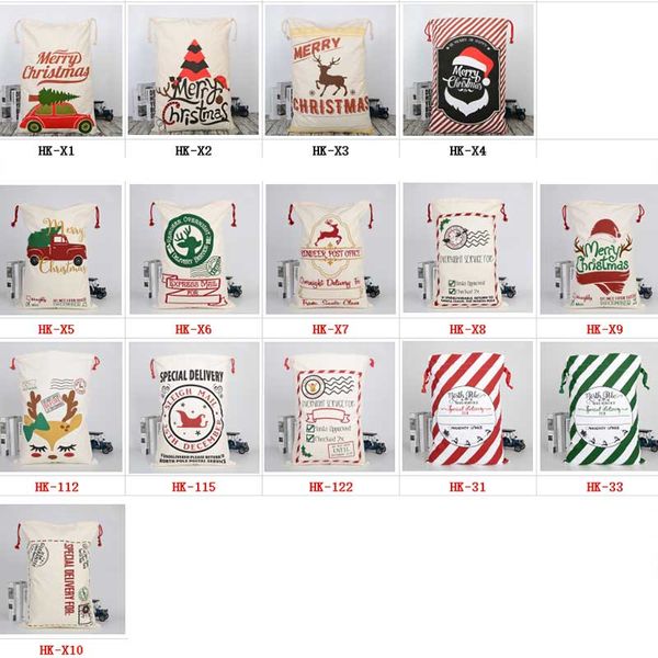 

2019 new christmas bags large canvas monogrammable santa claus drawstring bag with reindeers monogramable christmas gifts sack bags 50x70cm