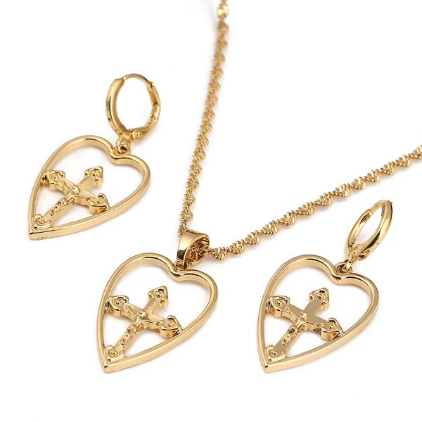 fashion heart cross pendant necklace earrings copper chain religion christian jewelry gift, Silver
fashion heart cross pendant necklace earrings copper chain religion christian jewelry gift, Silver
