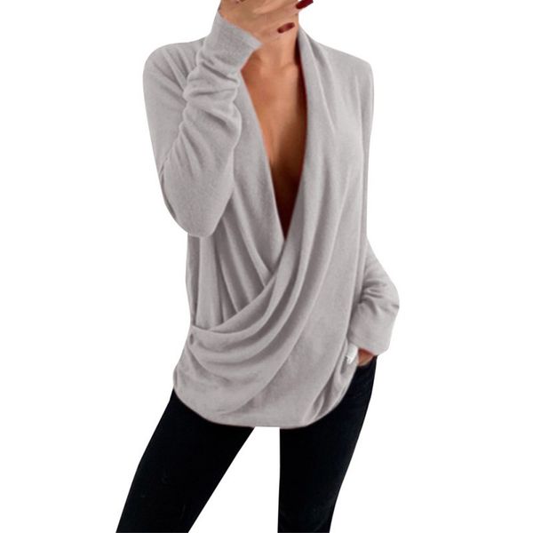 autumn winter new long sleeves pullover loose tunic t shirt for women fashion deep v neck solid t-shirts, White
autumn winter new long sleeves pullover loose tunic t shirt for women fashion deep v neck solid t-shirts, White