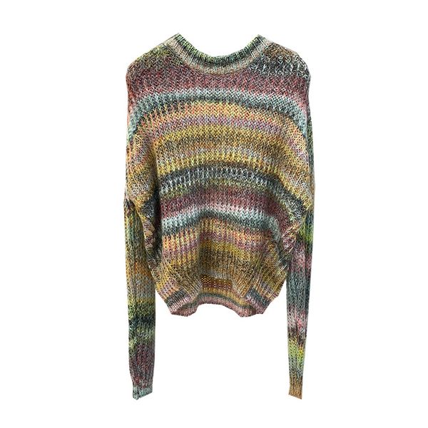 women sweater classic autumn and winter rainbow striped mohair-blend pullover sweater, White;black
women sweater classic autumn and winter rainbow striped mohair-blend pullover sweater, White;black