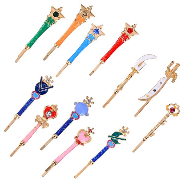 12pcs/ lot fashion accessories metal enamel wand card captor sailor moon barrettes hairclip hair pin clip clamp ornaments, Golden;white
12pcs/ lot fashion accessories metal enamel wand card captor sailor moon barrettes hairclip hair pin clip clamp ornaments, Golden;white