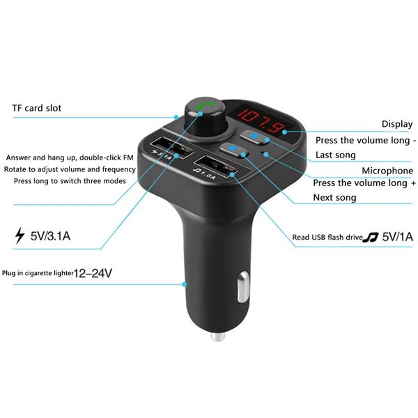 

car kit handswireless bluetooth 5.1 fm transmitter lcd mp3 player usb charger 3.1a car accessories handsfree