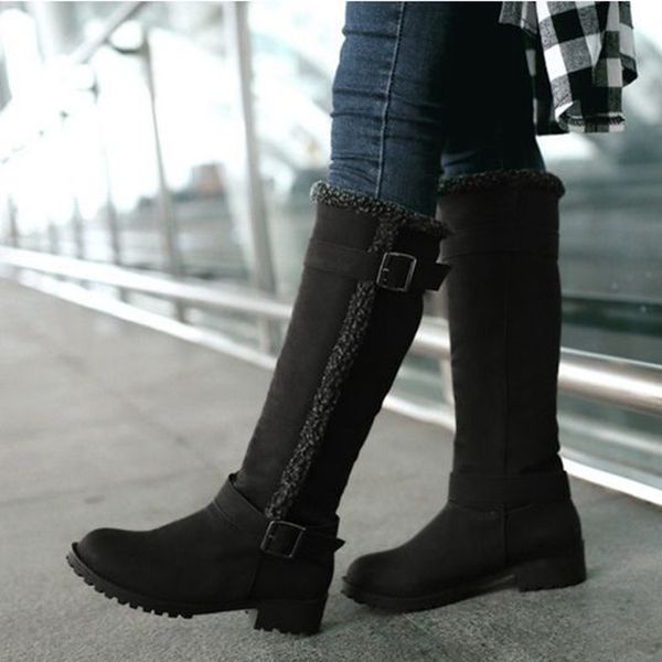 new women knee snow boots metal buckle high heel boots imitation suede shoes winter long women footwear size big 35-53, Black
new women knee snow boots metal buckle high heel boots imitation suede shoes winter long women footwear size big 35-53, Black