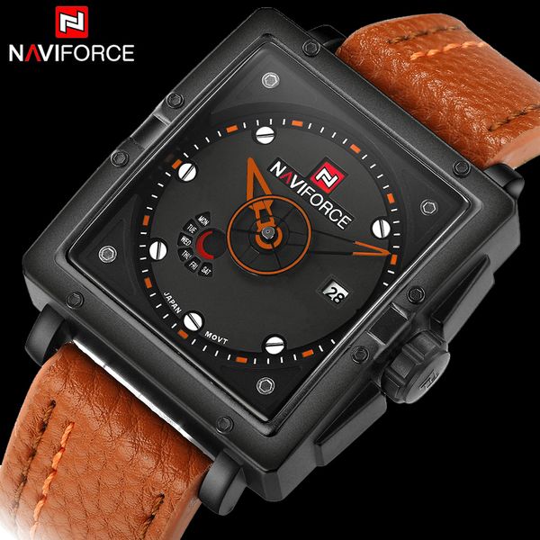 naviforce 2018 new popular brand men watches fashion sports quartz watch square dials 30m waterproof orange leather band clock, Slivery;brown
naviforce 2018 new popular brand men watches fashion sports quartz watch square dials 30m waterproof orange leather band clock, Slivery;brown