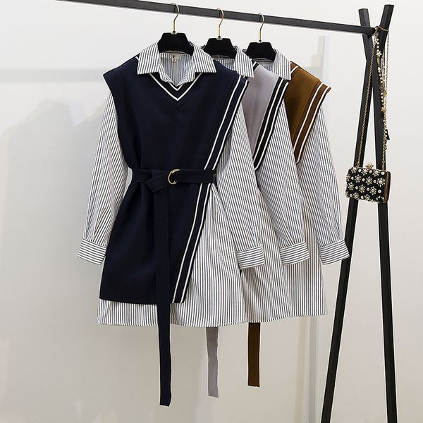 streetwear two piece dress women autumn winter long sleeve shirt mini dresses with belt plus size elegant party dress vestidos, White
streetwear two piece dress women autumn winter long sleeve shirt mini dresses with belt plus size elegant party dress vestidos, White