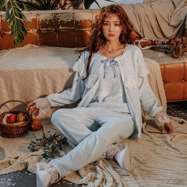 jinuo new arrival winter princess wind coral fleece thick three-piece sweet lace flannel cute homewear sleepwear suit, Blue;gray
jinuo new arrival winter princess wind coral fleece thick three-piece sweet lace flannel cute homewear sleepwear suit, Blue;gray