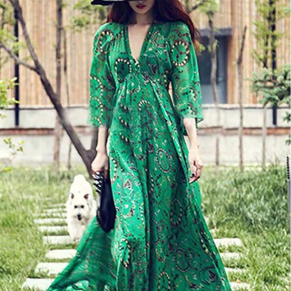 2020 summer new beautiful beach dress retro long dress popular v-neck printed trumpet sleeve elegant chiffon holiday, White;black
2020 summer new beautiful beach dress retro long dress popular v-neck printed trumpet sleeve elegant chiffon holiday, White;black
