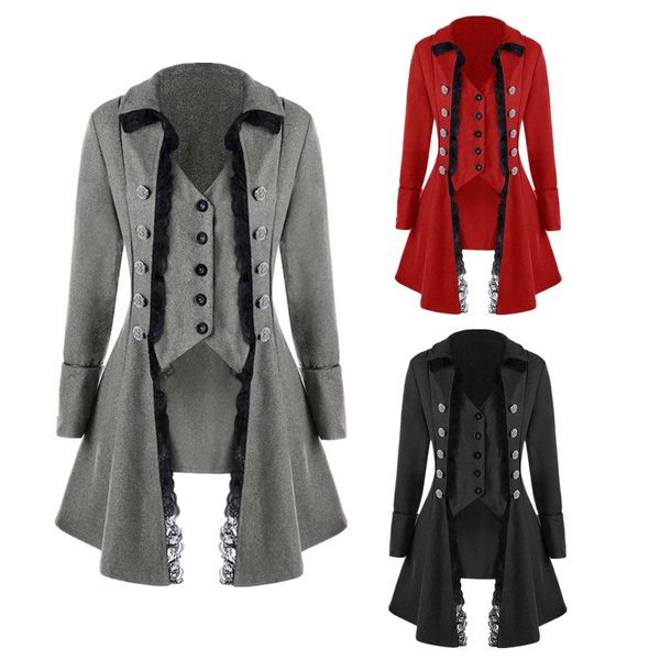 women gothic lapel jacket victorian punk lace decoration button coat retro medieval long sleeve tailcoat costume anime, Silver
women gothic lapel jacket victorian punk lace decoration button coat retro medieval long sleeve tailcoat costume anime, Silver