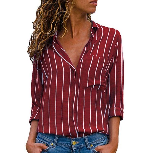 women's blouse vertical stripe v-neck casual shirt shirt long sleeve bottoming summer new sale, White
women's blouse vertical stripe v-neck casual shirt shirt long sleeve bottoming summer new sale, White