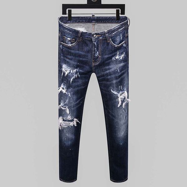 mens jeans denim blue skinny ripped pants version navy old fashion italy style