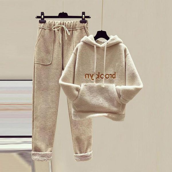 fashion streetwear women plus size lamb hair 2 pcs sets 2019 autumn winter new woman hoodies +woollen cloth trousers outfi, White
fashion streetwear women plus size lamb hair 2 pcs sets 2019 autumn winter new woman hoodies +woollen cloth trousers outfi, White