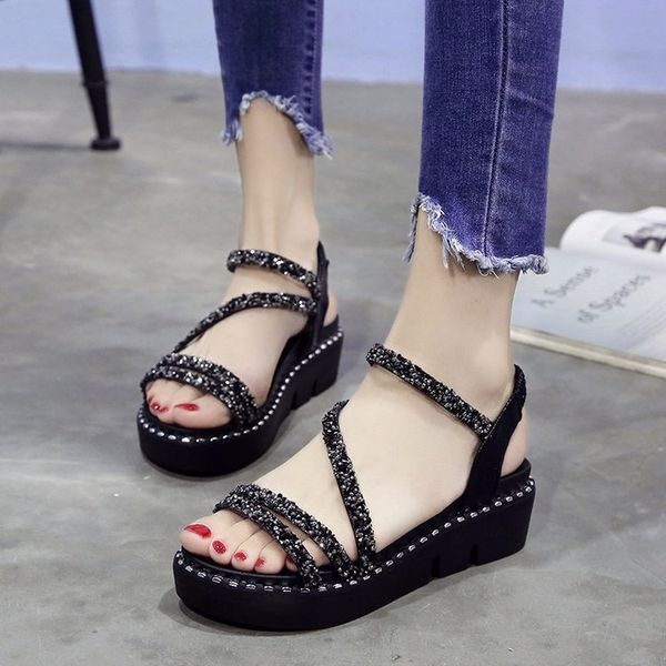 summer new sandals women sequined flat platform platform non-slip open toe front and back mixing belt roman, Black;red
summer new sandals women sequined flat platform platform non-slip open toe front and back mixing belt roman, Black;red