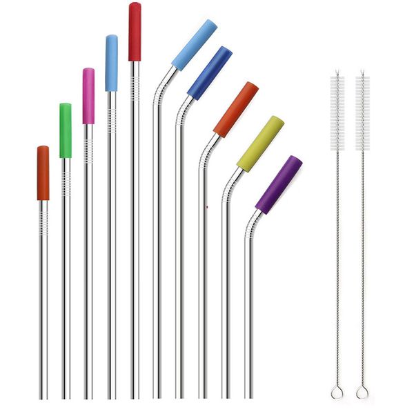 100pieces wholesale silver metal straw 304 stainless steel drinking straws bent straight reusable silicone cover cleaning brush
100pieces wholesale silver metal straw 304 stainless steel drinking straws bent straight reusable silicone cover cleaning brush